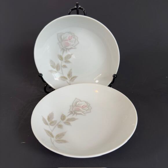 Noritake Edenrose 2 Fruit/Dessert (Sauce) Bowls Gray/Pink/White Roses VTG - Picture 1 of 13